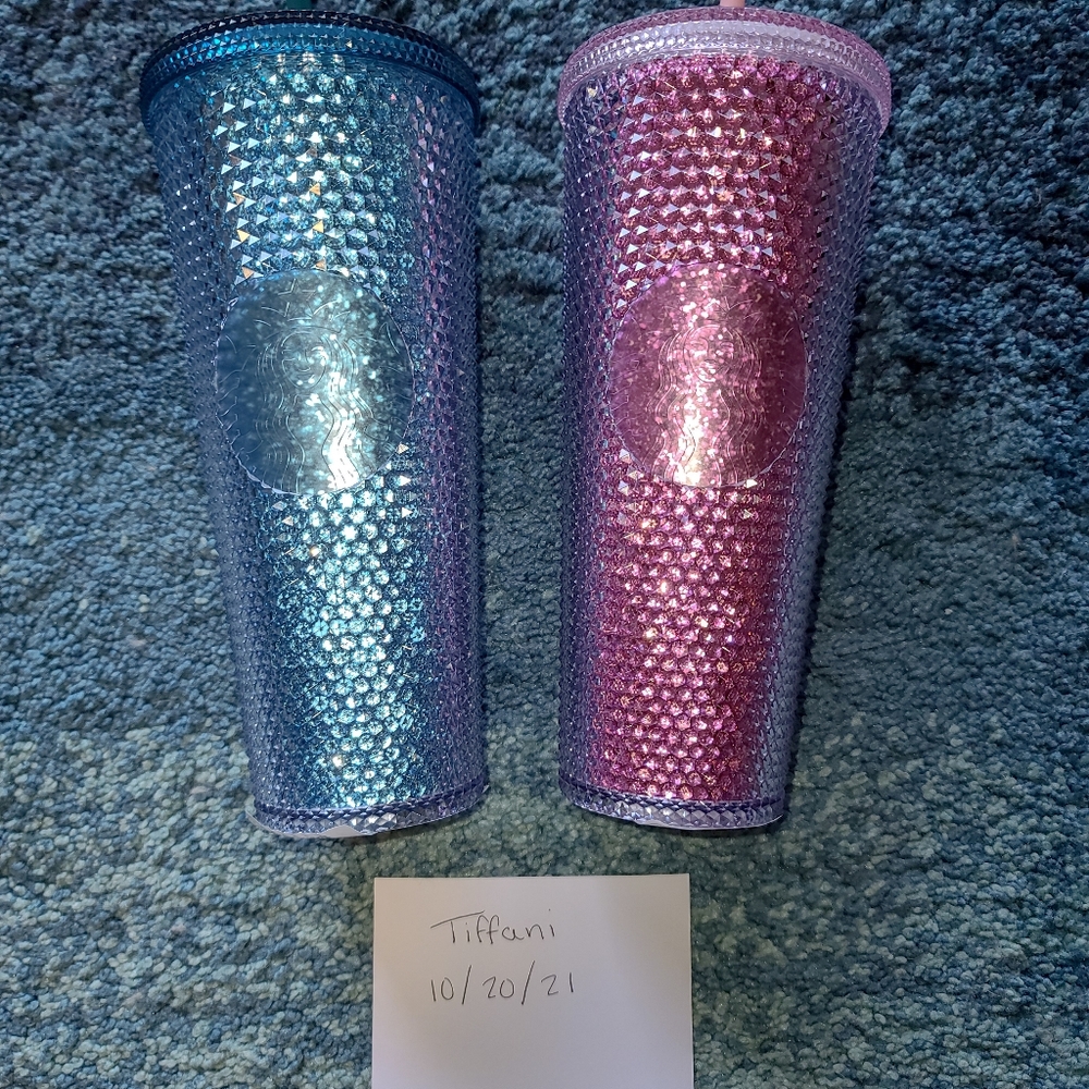 Starbucks Indonesia Glitter Studded Cyan and Pink Cups